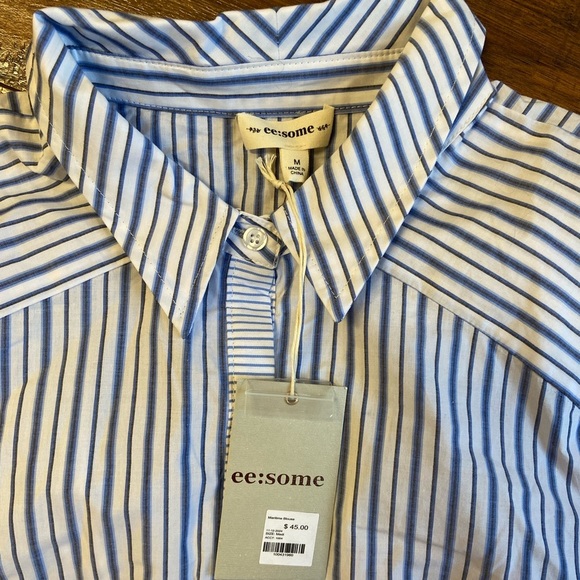 NWT ee:some maritime blouse top striped button up cutout back peekaboo medium - Picture 2 of 3